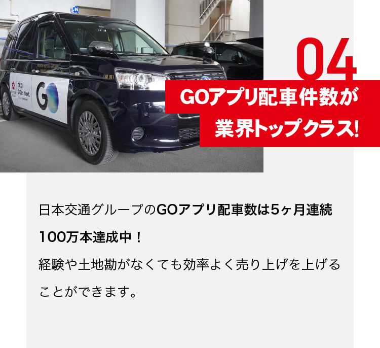 04GOアプリ配車件数が業界トップクラス！