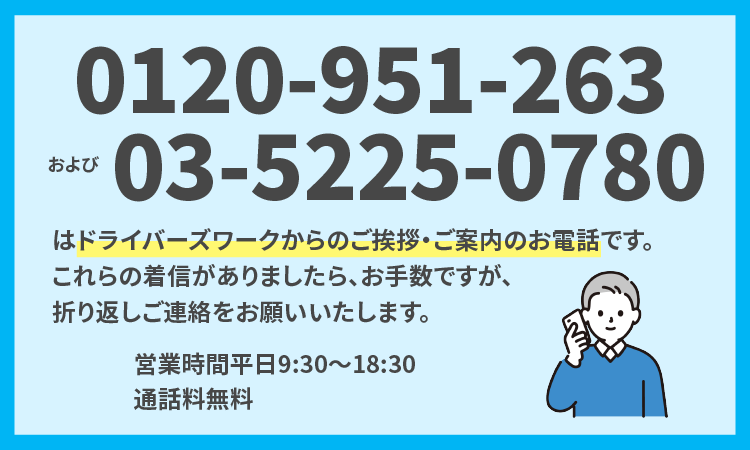 0120-951-263および03-5225-0780はドライバーズワークからの着信